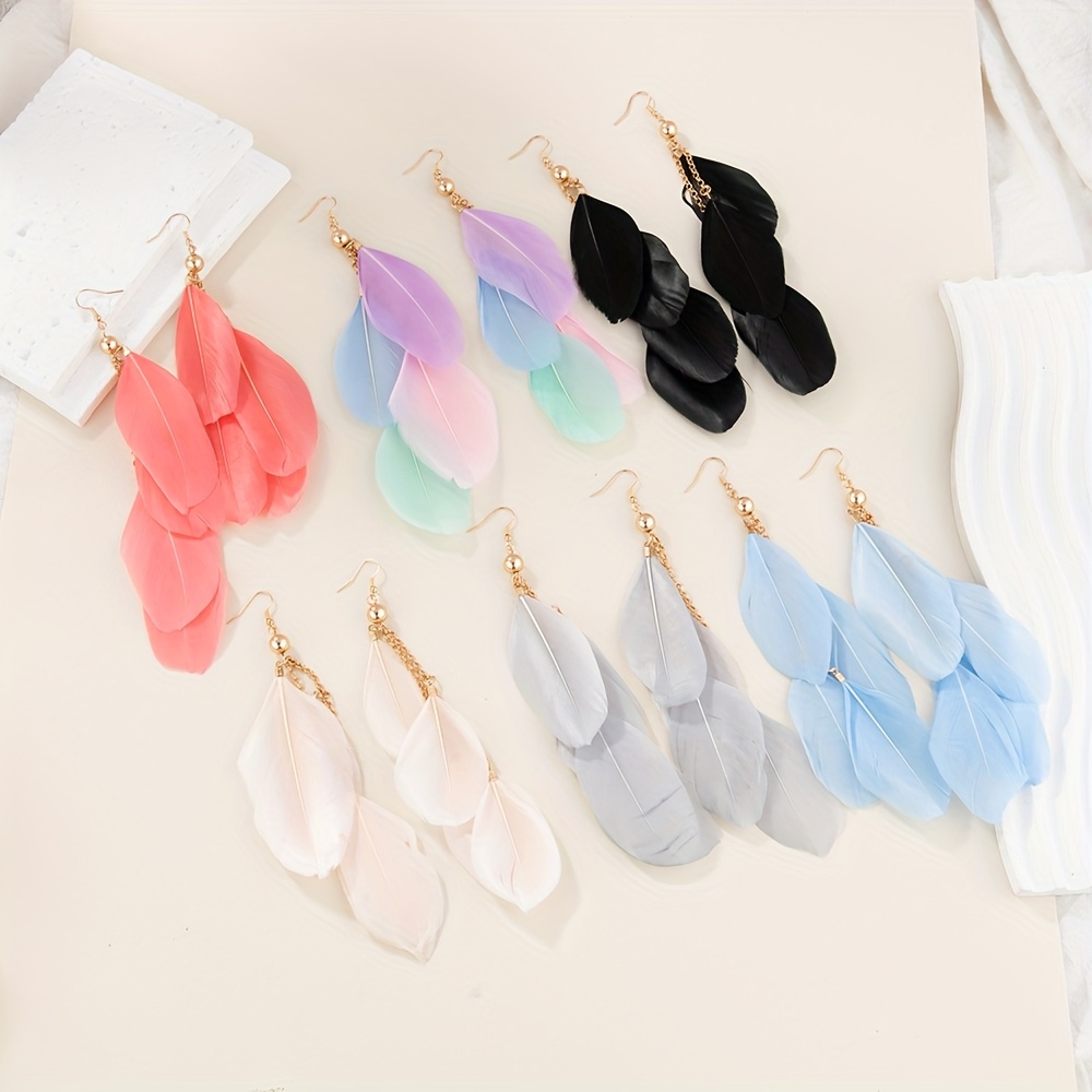 Women's Multicolor Gradient Feather Stud Earrings, Fairy Style